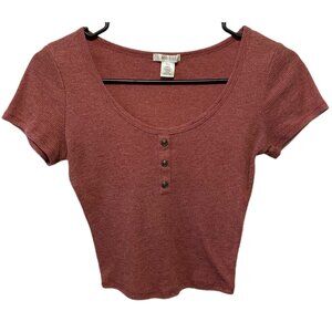 🌺 Bozzolo Ribbed Henley Crop Top in Mauve – Size Small